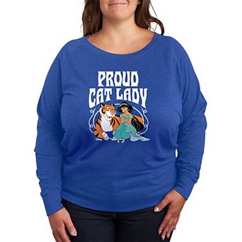 Plus Size Disney's Jasmine Proud Cat Lady French Terry Long Sleeve Tee