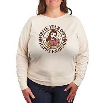 Plus Size Disney's Belle Write Your Own Happy French Terry Long Sleeve Tee