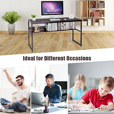 Costway 55'' Industrial Computer Desk w/ Storage Shelf Adjustable Foot Pads Home Office Coffee