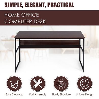 Costway 55'' Industrial Computer Desk w/ Storage Shelf Adjustable Foot Pads Home Office Coffee