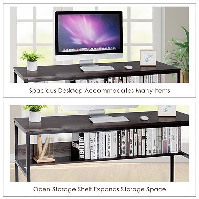 Costway 55'' Industrial Computer Desk w/ Storage Shelf Adjustable Foot Pads Home Office Coffee