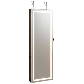 Costway LED Mirror Jewelry Cabinet Wall/Door Mounted 47" Armoire 3 Color Light
