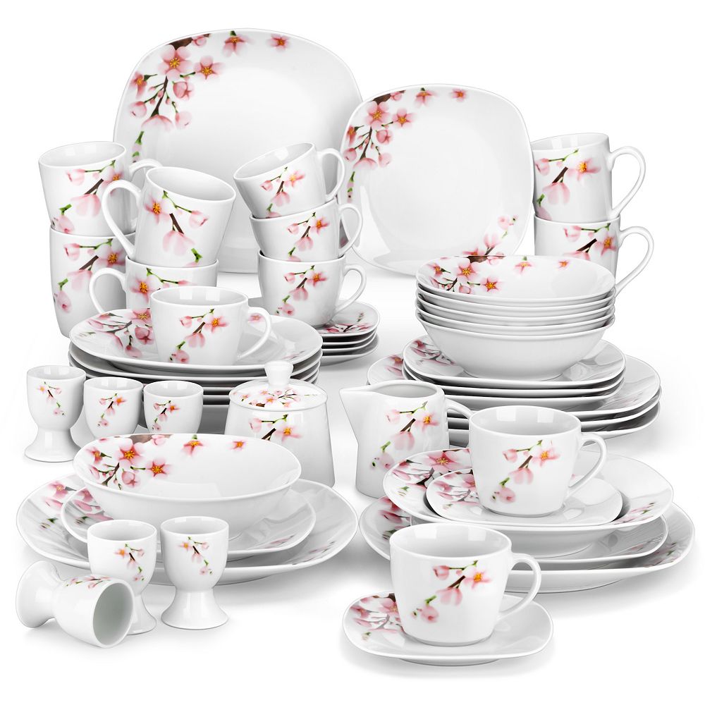 50-pcs Porcelain Dinnerware Set, Plate Set, Bowl, Mug, Coffee Set, Egg ...