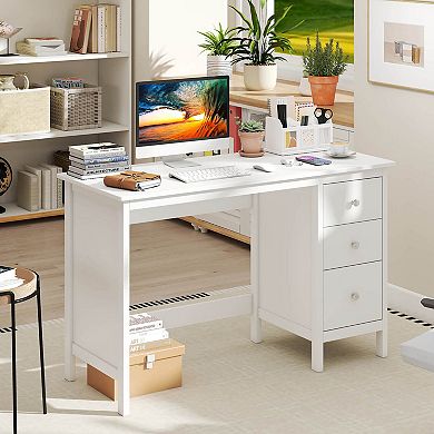 Costway Computer Desk with 3 Drawers 48" Wide Writing Desk with Storage Anti-tip Kit White