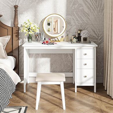 Costway Computer Desk with 3 Drawers 48" Wide Writing Desk with Storage Anti-tip Kit White