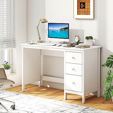 Costway Computer Desk with 3 Drawers 48" Wide Writing Desk with Storage Anti-tip Kit White