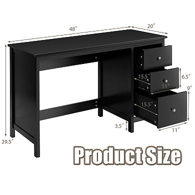 Computer Desk Study Writing Desk Home Office Workstation with 3 Drawers Black
