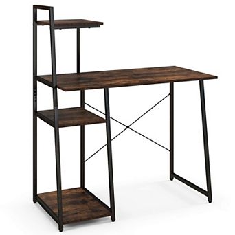 Costway Modern Computer Desk with 3 tier Storage Shelf CPU Stand Metal Frame for Bedroom