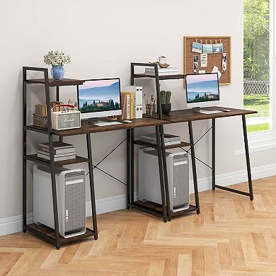 Costway Modern Computer Desk with 3-tier Storage Shelf CPU Stand Metal Frame for Bedroom
