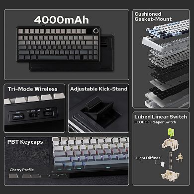AULA F75 Max, 81-Key, Wireless, Hot Swappable, Mechanical Gaming Keyboard, RGB, Knob, Digital Screen