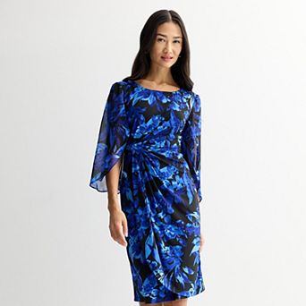 Women's Connected Apparel Printed Ivy Side Drape Split Sleeve Dress
