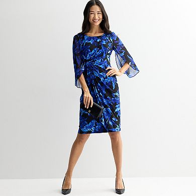 Women's Connected Apparel Printed Ivy Side Drape Split Sleeve Dress