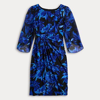 Women's Connected Apparel Printed Ivy Side Drape Split Sleeve Dress