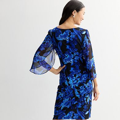 Women's Connected Apparel Printed Ivy Side Drape Split Sleeve Dress