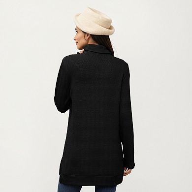 Women's Long Sleeve Collared Knit Top with Subtle Textured Pattern and Relaxed Fit