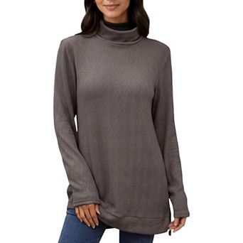 Women's Long Sleeve Collared Knit Top with Subtle Textured Pattern and Relaxed Fit