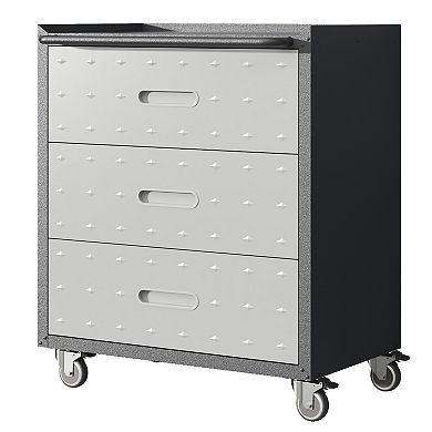LOVMOR Heavy-Duty Metal Storage Cabinet with Wheels 3 Drawer Tool Cabinet Black/Gray