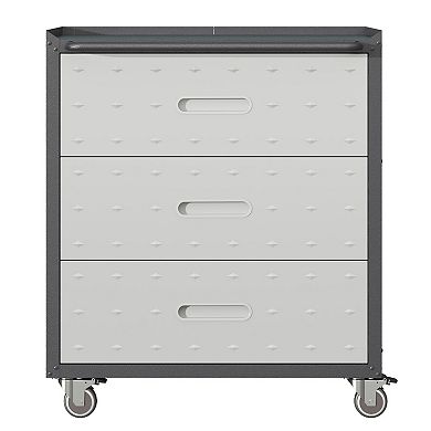 LOVMOR Heavy-Duty Metal Storage Cabinet with Wheels 3 Drawer Tool Cabinet Black/Gray