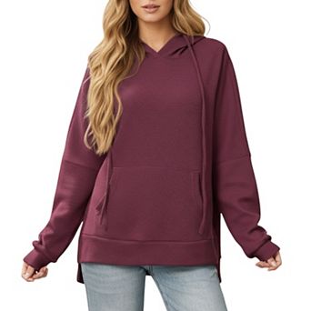 Women's Long Sleeve Pullover Hoodie with Kangaroo Pocket and Drawstring Detail
