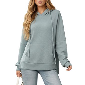 Women's Long Sleeve Pullover Hoodie with Kangaroo Pocket and Drawstring Detail