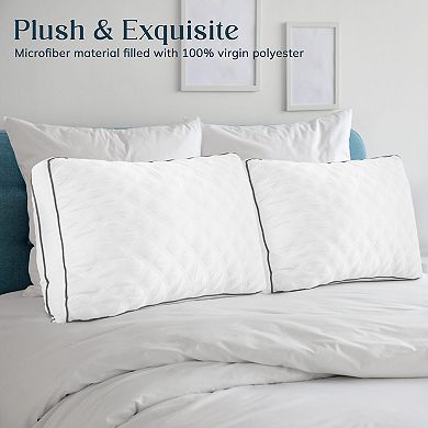 Lux Decor Collection Pack of 2 Gusseted Pillows Stomach Sleeper Microfiber Cooling Bed Pillow Pair