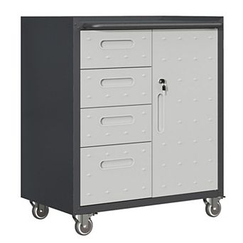 LOVMOR Sturdy Metal Tool Storage Cabinet with Wheels Black/Gray