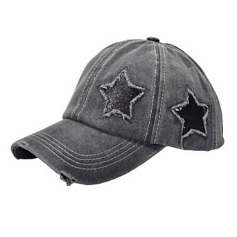 Women's Distressed Baseball Cap with Glitter Star Patches
