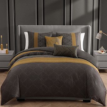 Bebejan Golden Hex 100 % Cotton Sateen Queen Size 5 pc Reversible Comforter Set