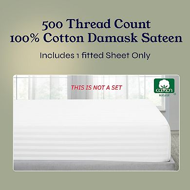 California Design Den Stripe Fitted Sheet Only - 500 Thread Count, 100% Cotton Sateen, Deep Pockets
