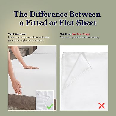 California Design Den Stripe Fitted Sheet Only - 500 Thread Count, 100% Cotton Sateen, Deep Pockets