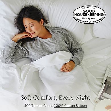 California Design Den Striped Duvet Cover Set - 400 Thread Count 100% Cotton Sateen