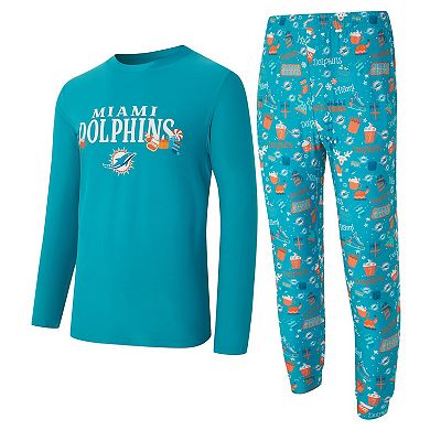 Men's Concepts Sport Aqua Miami Dolphins Chestnut Long Sleeve Top & Pants Set