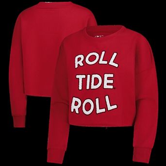 Women's Alabama Crimson Tide Gameday Social Crimson Raw Edge Boxy Cropped Sweatshirt