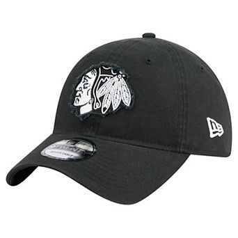 Men's New Era Black Chicago Blackhawks Stamp Fabric Applique 9TWENTY Adjustable Hat