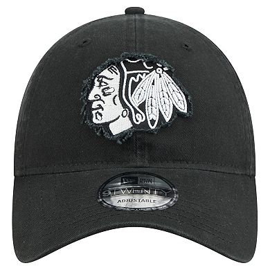 Men's New Era Black Chicago Blackhawks Stamp Fabric Applique 9TWENTY Adjustable Hat