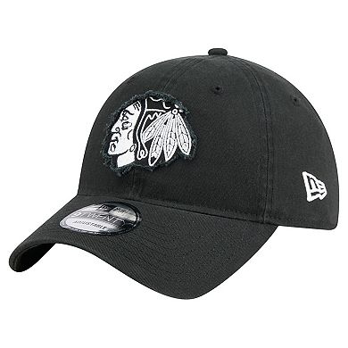Men's New Era Black Chicago Blackhawks Stamp Fabric Applique 9TWENTY Adjustable Hat