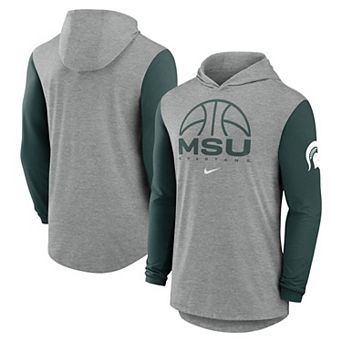 Men's Nike Gray/Green Michigan State Spartans Basketball Color-Block Tri-Blend Dri-FIT Long Sleeve Hoodie T-Shirt