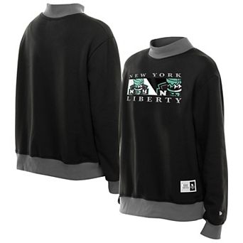 Women's New Era Black New York Liberty Split Cropped Mock Neck Fleece Sweatshirt