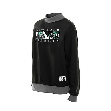 Women's New Era Black New York Liberty Split Cropped Mock Neck Fleece Sweatshirt
