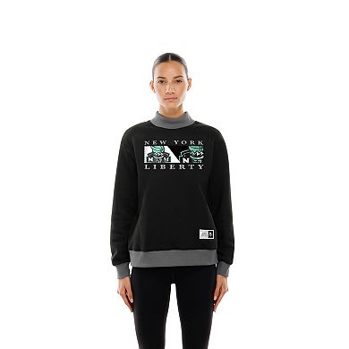Women's New Era Black New York Liberty Split Cropped Mock Neck Fleece Sweatshirt