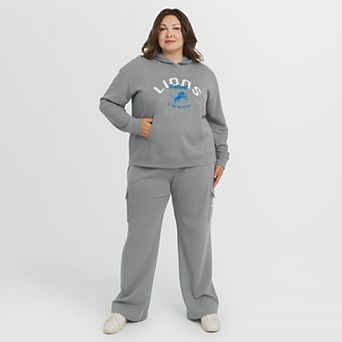 Women's WEAR by Erin Andrews Gray Detroit Lions Plus Size Waffle-Knit Long Sleeve Hooded Shirt & Pants Lounge Set