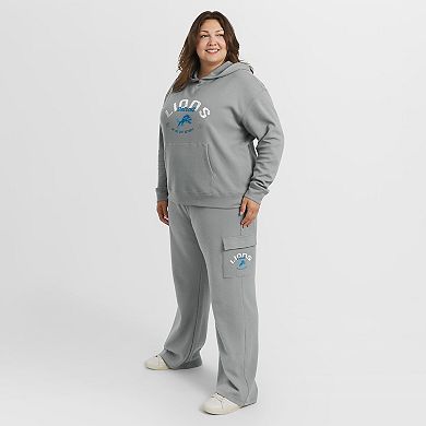 Women's WEAR by Erin Andrews Gray Detroit Lions Plus Size Waffle-Knit Long Sleeve Hooded Shirt & Pants Lounge Set
