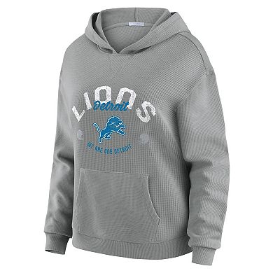 Women's WEAR by Erin Andrews Gray Detroit Lions Plus Size Waffle-Knit Long Sleeve Hooded Shirt & Pants Lounge Set