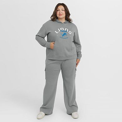 Women's WEAR by Erin Andrews Gray Detroit Lions Plus Size Waffle-Knit Long Sleeve Hooded Shirt & Pants Lounge Set