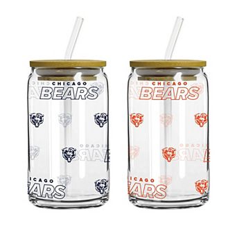 Logo Brands Chicago Bears 16oz. Step And Repeat Glass Can with Lid & Straw 2-Pack