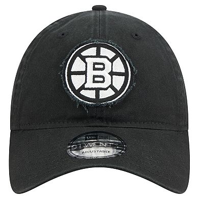 Men's New Era Black Boston Bruins Stamp Fabric Applique 9TWENTY Adjustable Hat