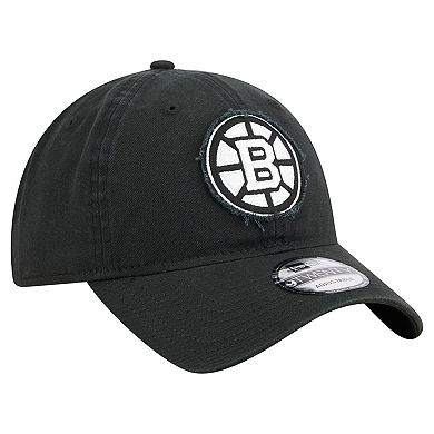 Men's New Era Black Boston Bruins Stamp Fabric Applique 9TWENTY Adjustable Hat
