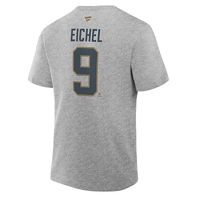 Men's Fanatics Jack Eichel Gray Vegas Golden Knights Authentic Stack Name & Number T-Shirt