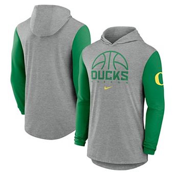 Men's Nike Gray/Green Oregon Ducks Basketball Color-Block Tri-Blend Dri-FIT Long Sleeve Hoodie T-Shirt