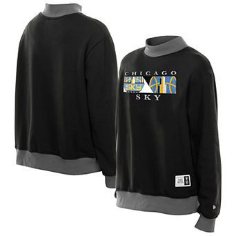 Women's New Era Black Chicago Sky Split Cropped Mock Neck Sweatshirt